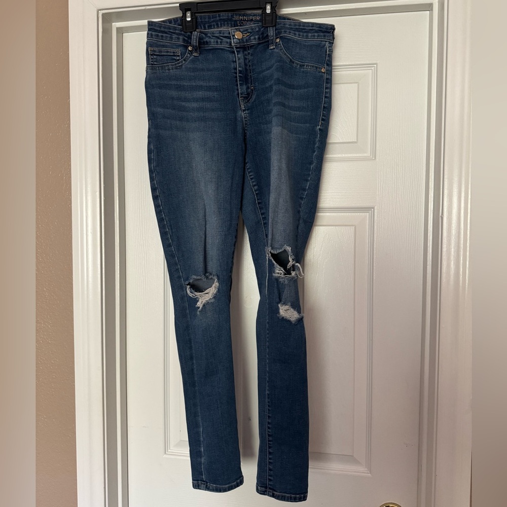 Jennifer Lopez Dark Blue Distressed Skinny Jeans
